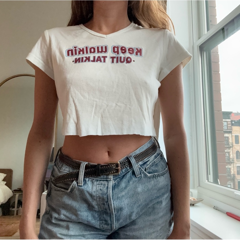 White Graphic Crop Top